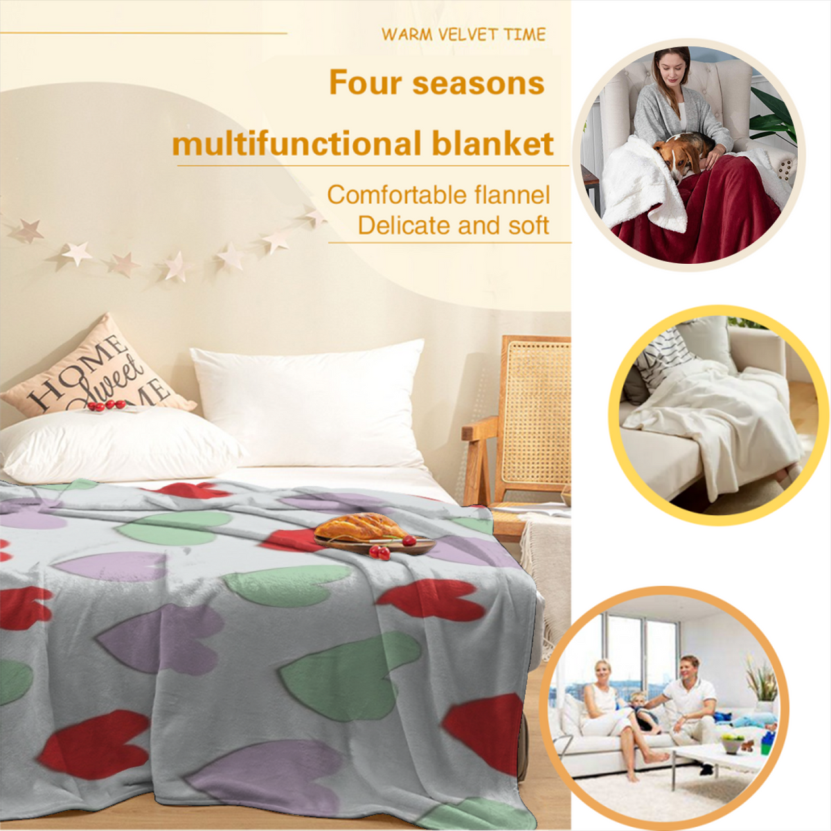 Eclectic Design Moonbeam Atlas Creamy Ivory Cozy Flannel Bed Blanket