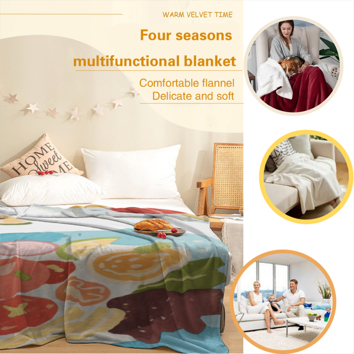 Moonbeam Whisper Creamy Ivory Modern Art Flannel Throw Blanket
