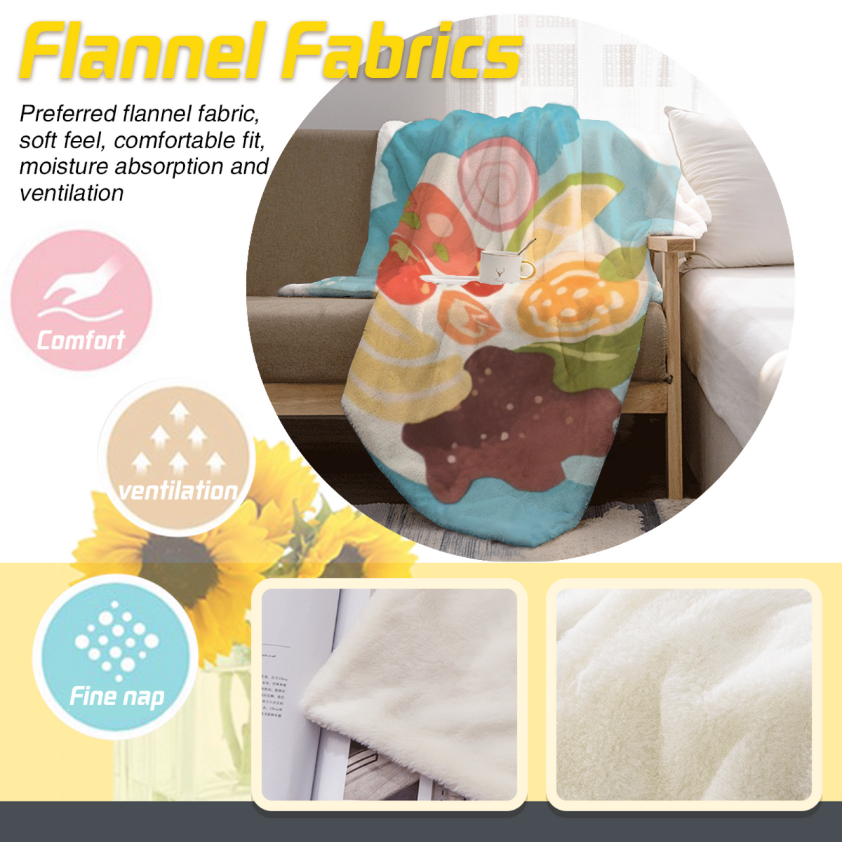Moonbeam Whisper Creamy Ivory Modern Art Flannel Throw Blanket