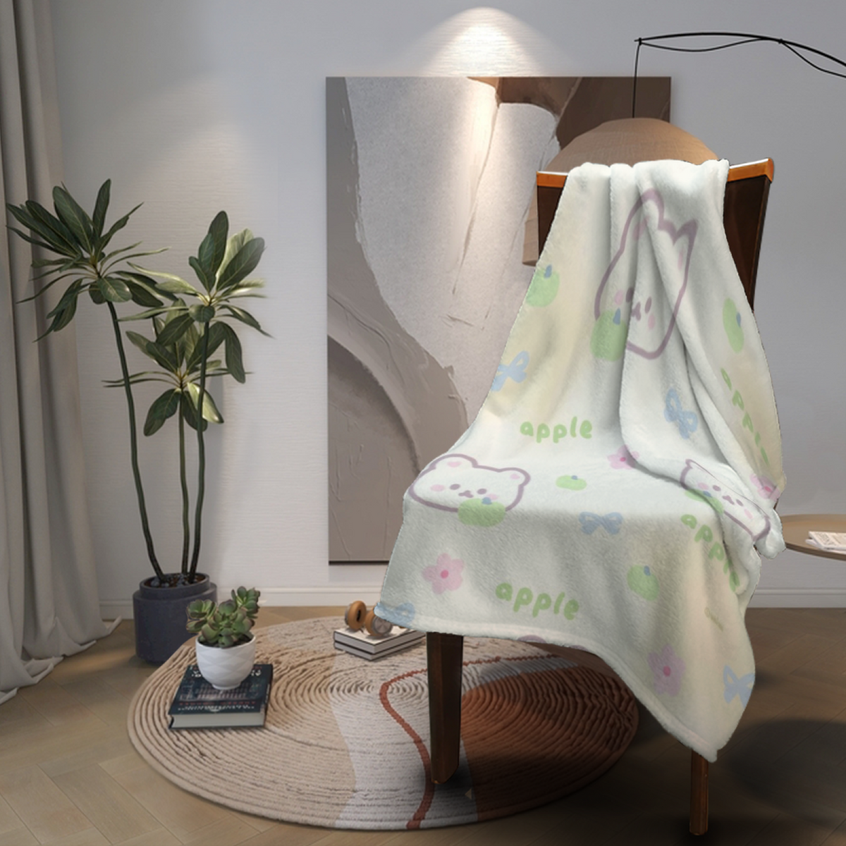 Creamy Ivory Evergreen Lagoon Lightweight Flannel Throw ¨C Contemporary Pattern