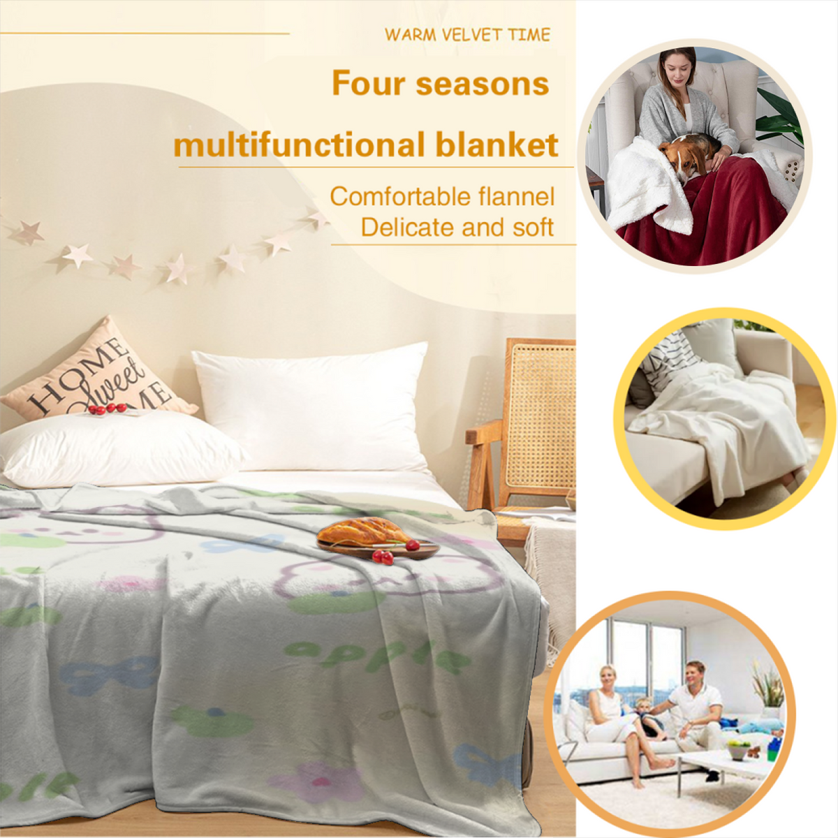 Creamy Ivory Evergreen Lagoon Lightweight Flannel Throw ¨C Contemporary Pattern