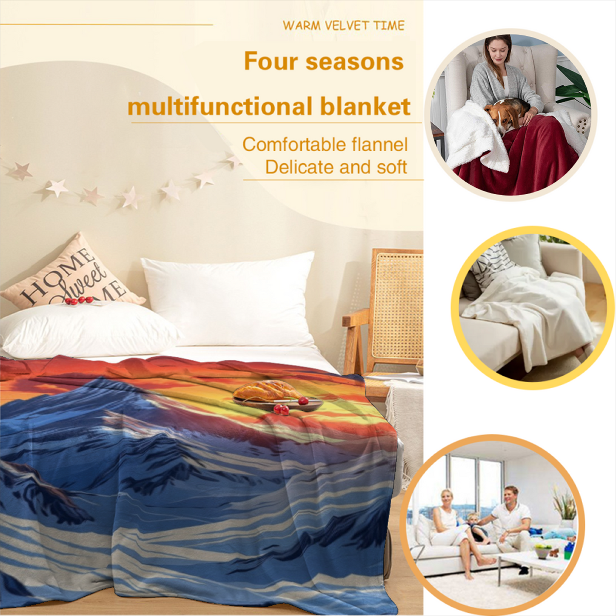 Eclectic Design Starlit Solstice Warm Coral Cozy Flannel Bed Blanket