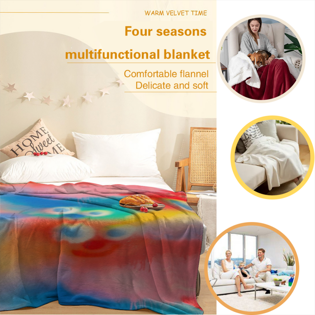 Evergreen Mirage Pastel Multicolor Art Flannel Throw Blanket