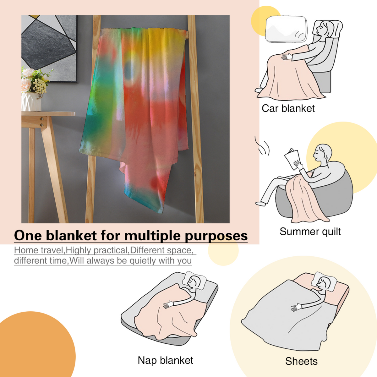 Evergreen Mirage Pastel Multicolor Art Flannel Throw Blanket