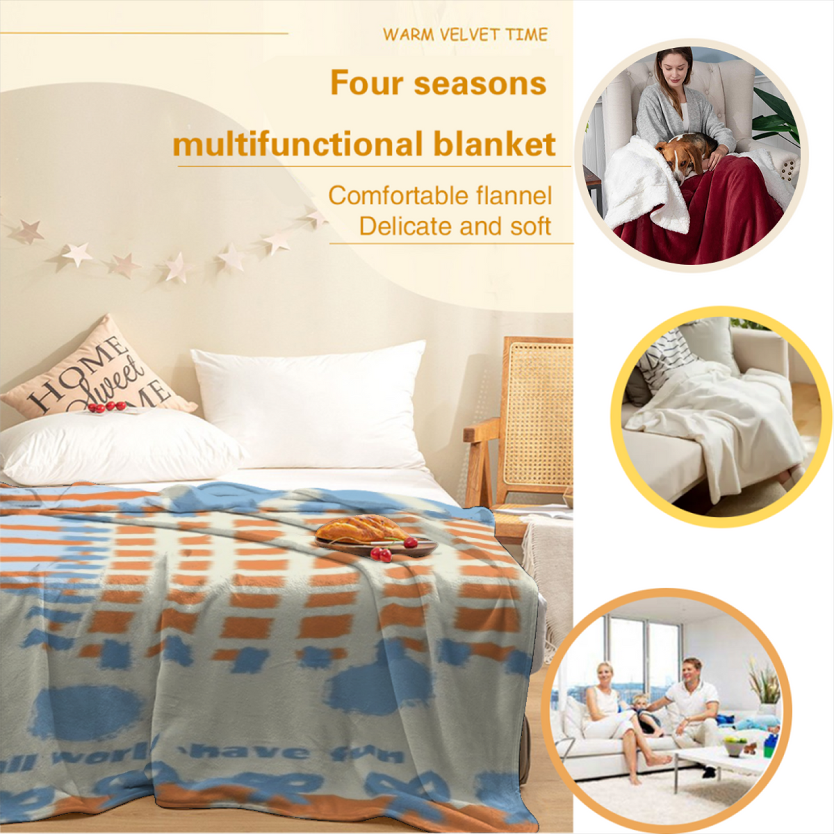 Ivory Dawn Kaleidoscope Flannel Throw Blanket