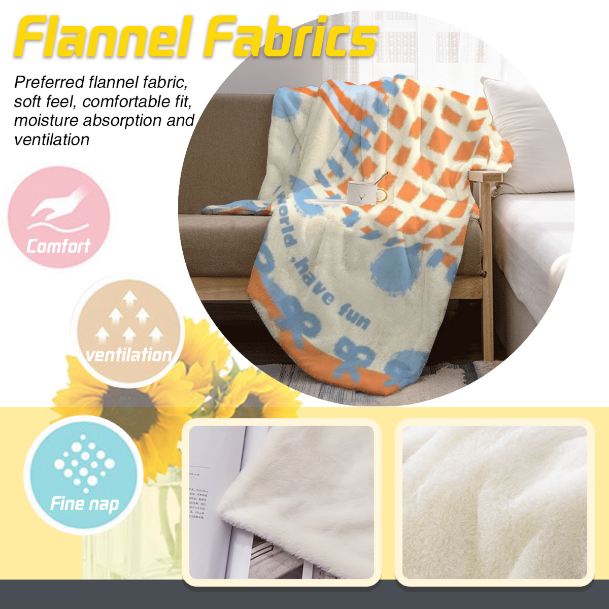 Ivory Dawn Kaleidoscope Flannel Throw Blanket
