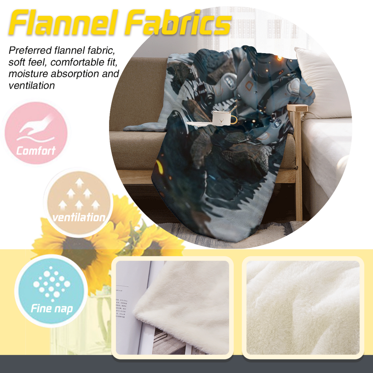 Futuristic Robot Flannel Throw Blanket ¨C Sci-Fi Explorer in a Rocky Stream