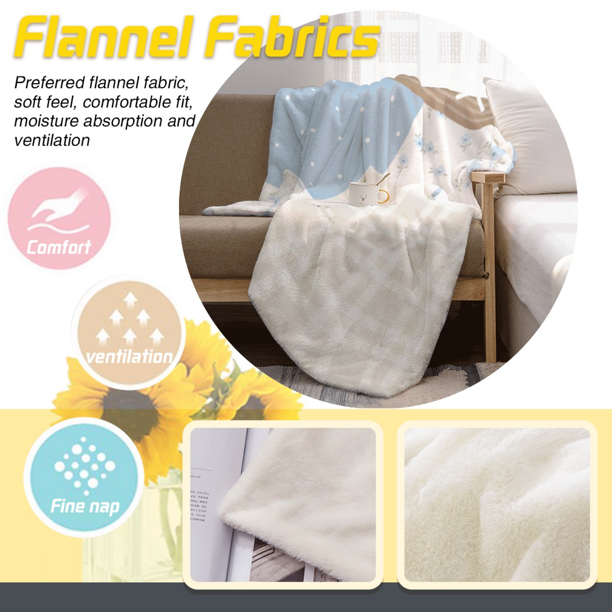 Copper Vista Inspired Flannel Sofa Throw ¨C Creamy Ivory Palette
