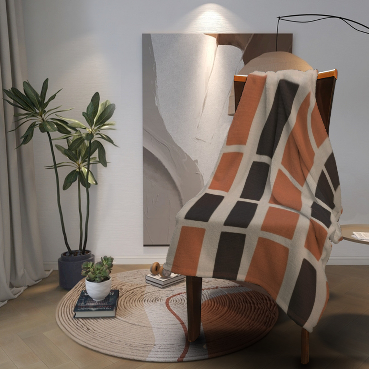 Earthy Neutral Luminous Mosaic Lightweight Flannel Throw ¨C Contemporary Pattern