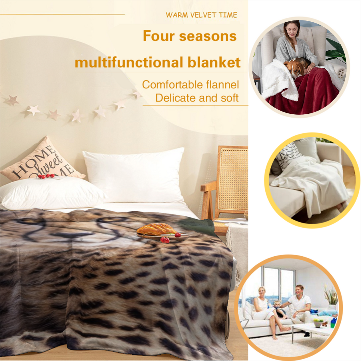 Rosewood Trail Soft Neutral Playful Plush Flannel Throw
