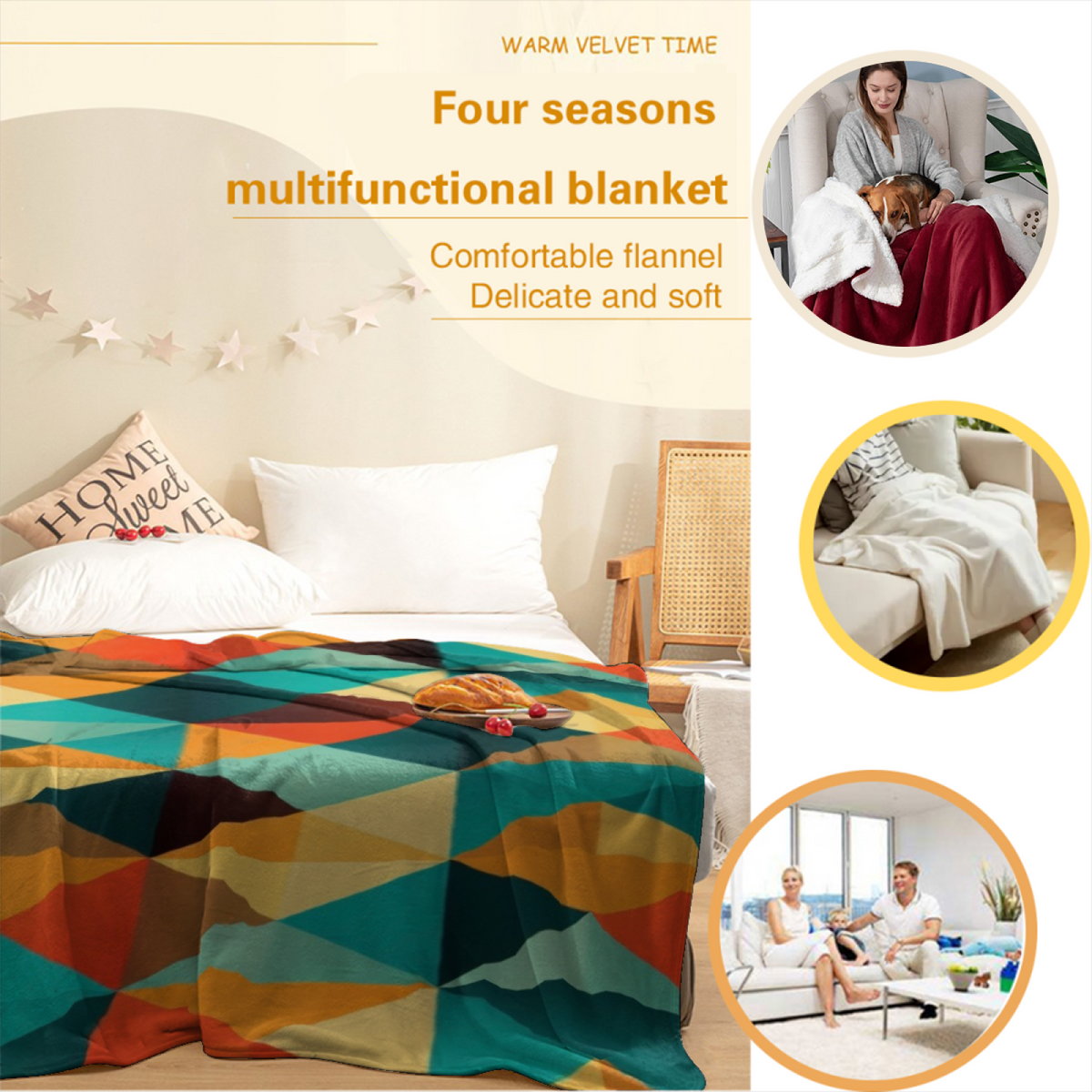 Pastel Multicolor Whimsical Decor All-Season Flannel Blanket ¨C Starlit Sprout Edition