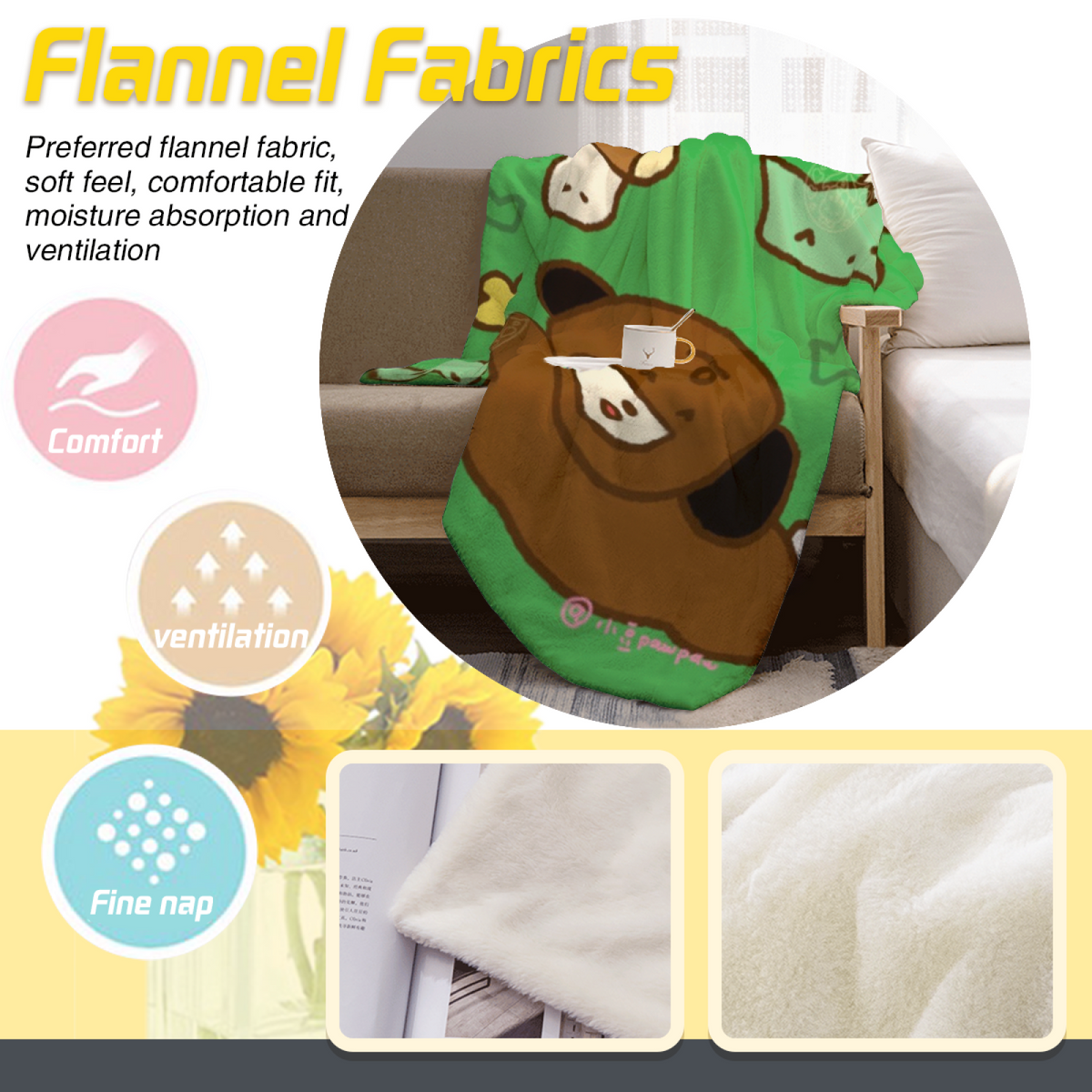 Contemporary Soft Neutral Cobalt Drift Cozy Flannel Bed Blanket