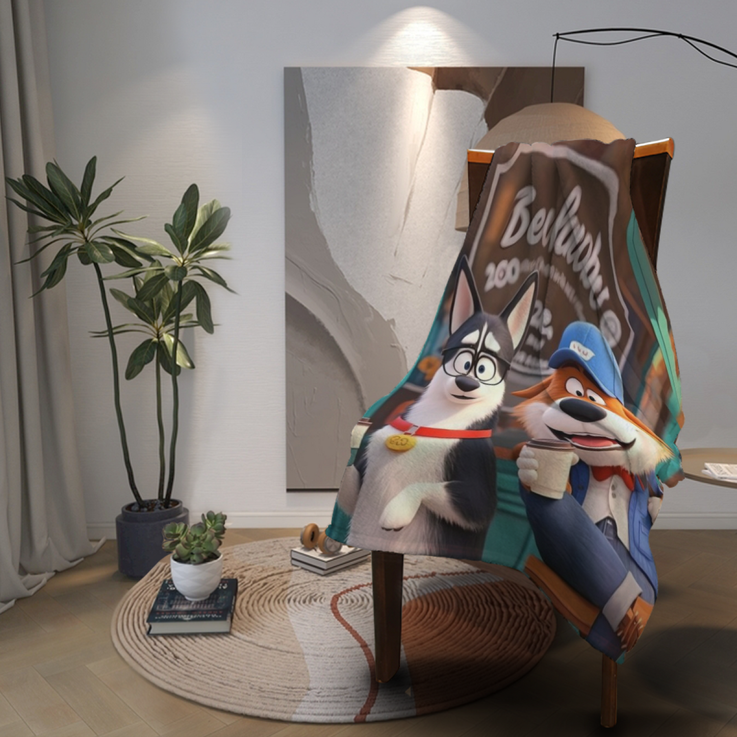 Cartoon Dogs Flannel Throw Blanket ¨C Fun Coffee Shop Adventure Design