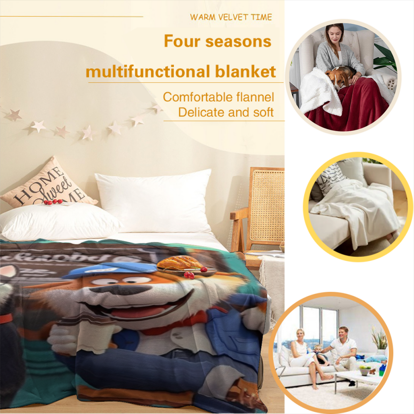 Cartoon Dogs Flannel Throw Blanket ¨C Fun Coffee Shop Adventure Design