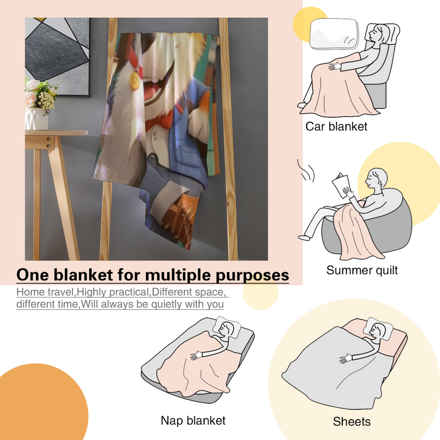 Cartoon Dogs Flannel Throw Blanket ¨C Fun Coffee Shop Adventure Design