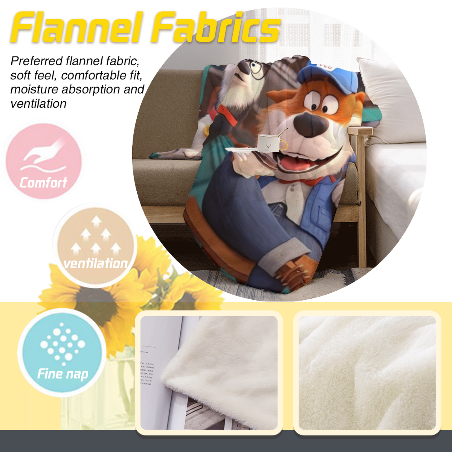 Cartoon Dogs Flannel Throw Blanket ¨C Fun Coffee Shop Adventure Design