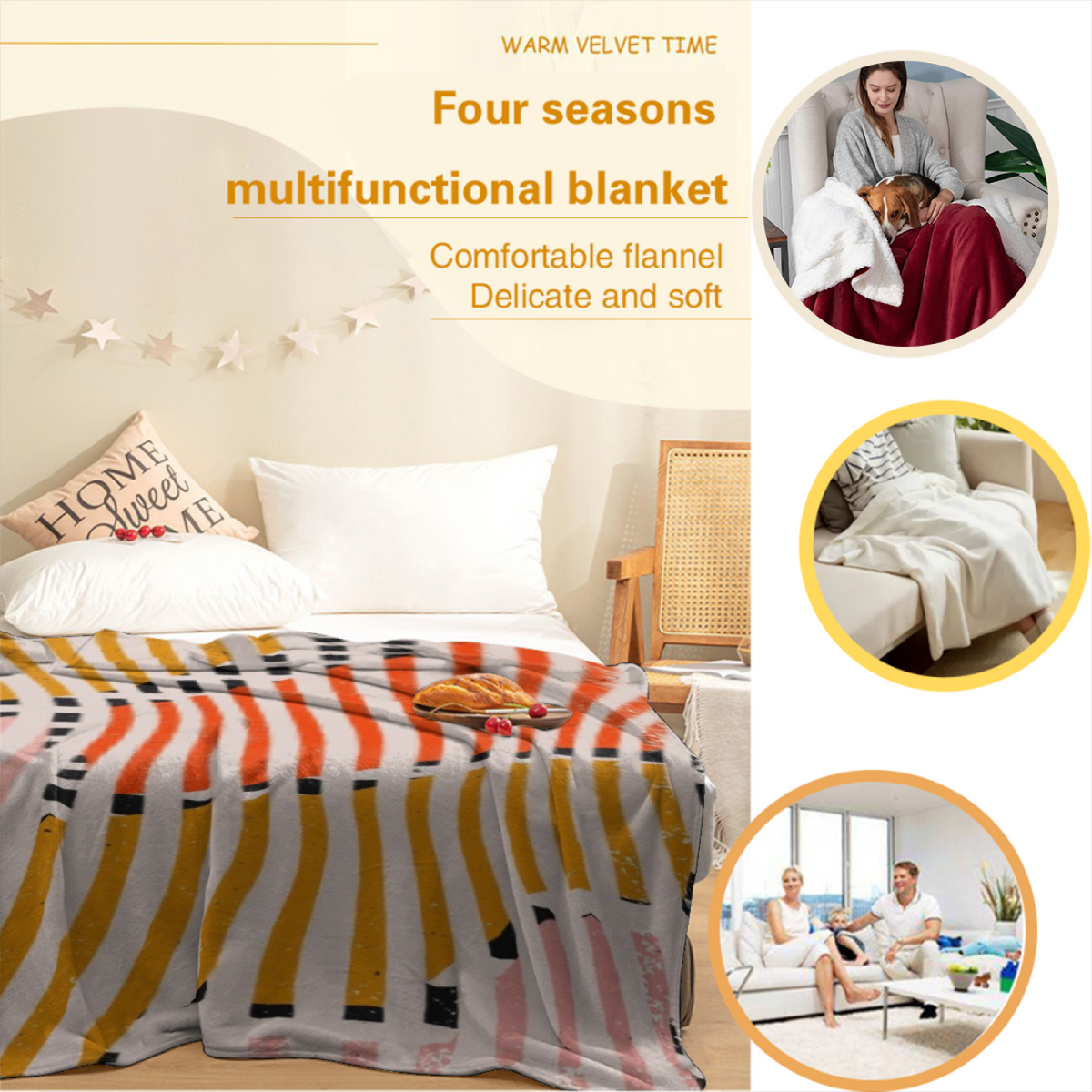 Eclectic Design Celestial Lantern Pastel Multicolor Cozy Flannel Bed Blanket
