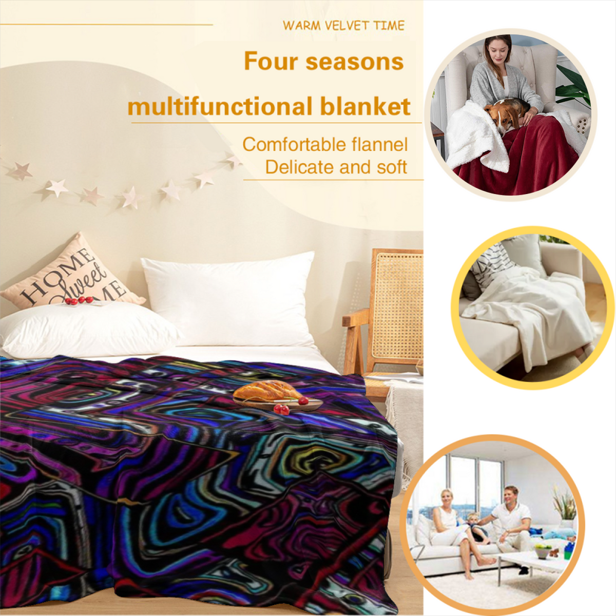Harvest Prism Pastel Multicolor Modern Art Flannel Throw Blanket