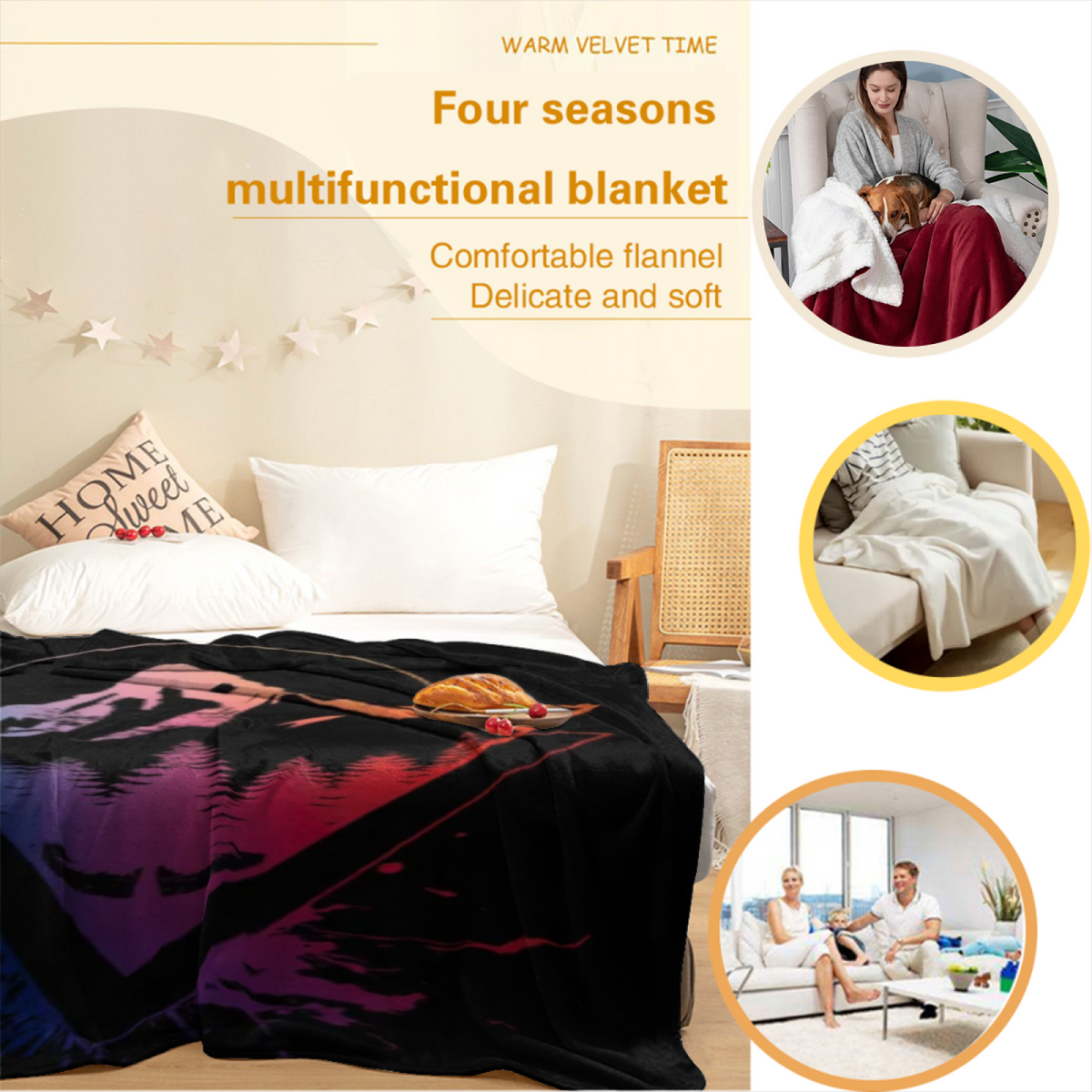 Luminous Blossom Inspired Cozy Flannel Bed Blanket ¨C Earthy Neutral Palette