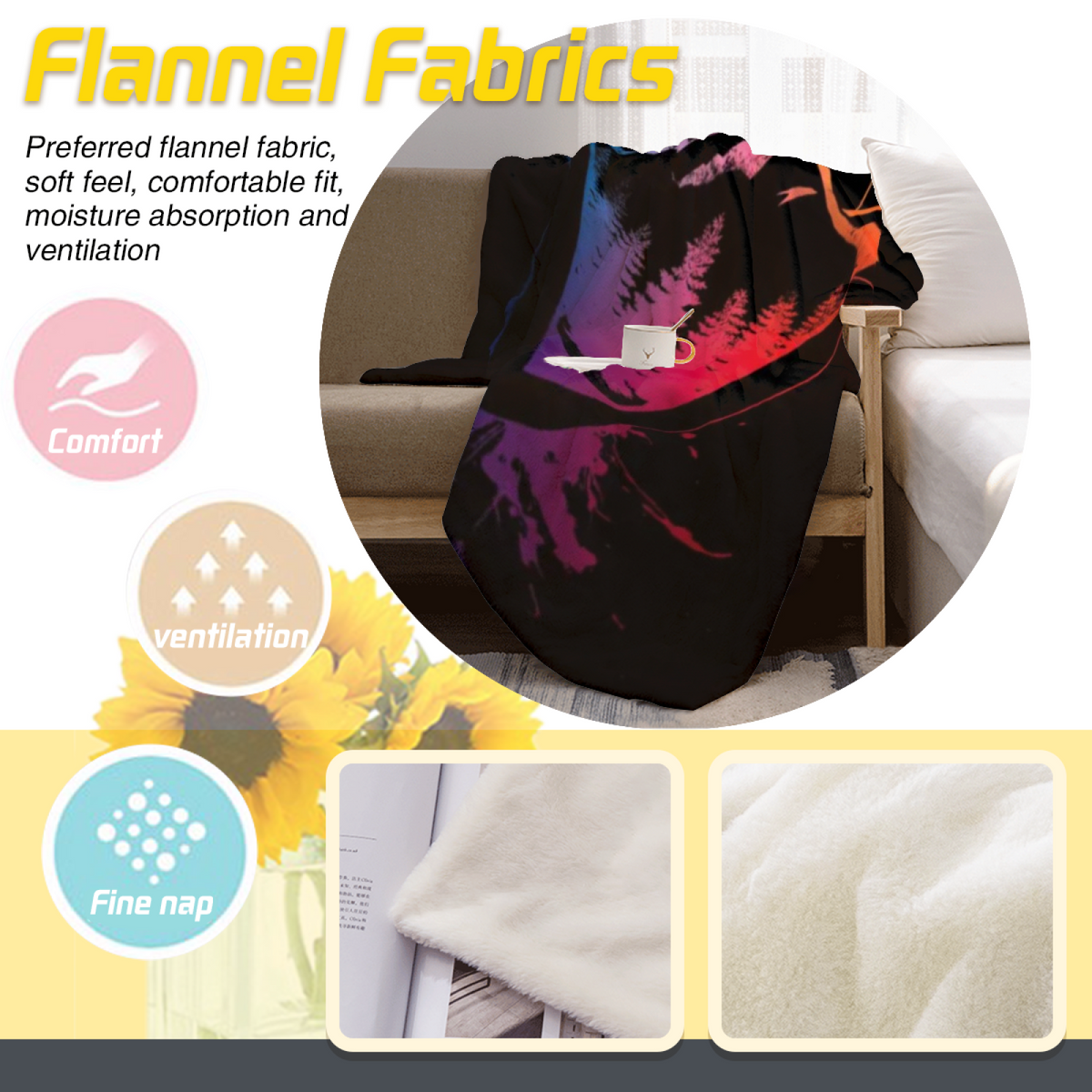 Luminous Blossom Inspired Cozy Flannel Bed Blanket ¨C Earthy Neutral Palette