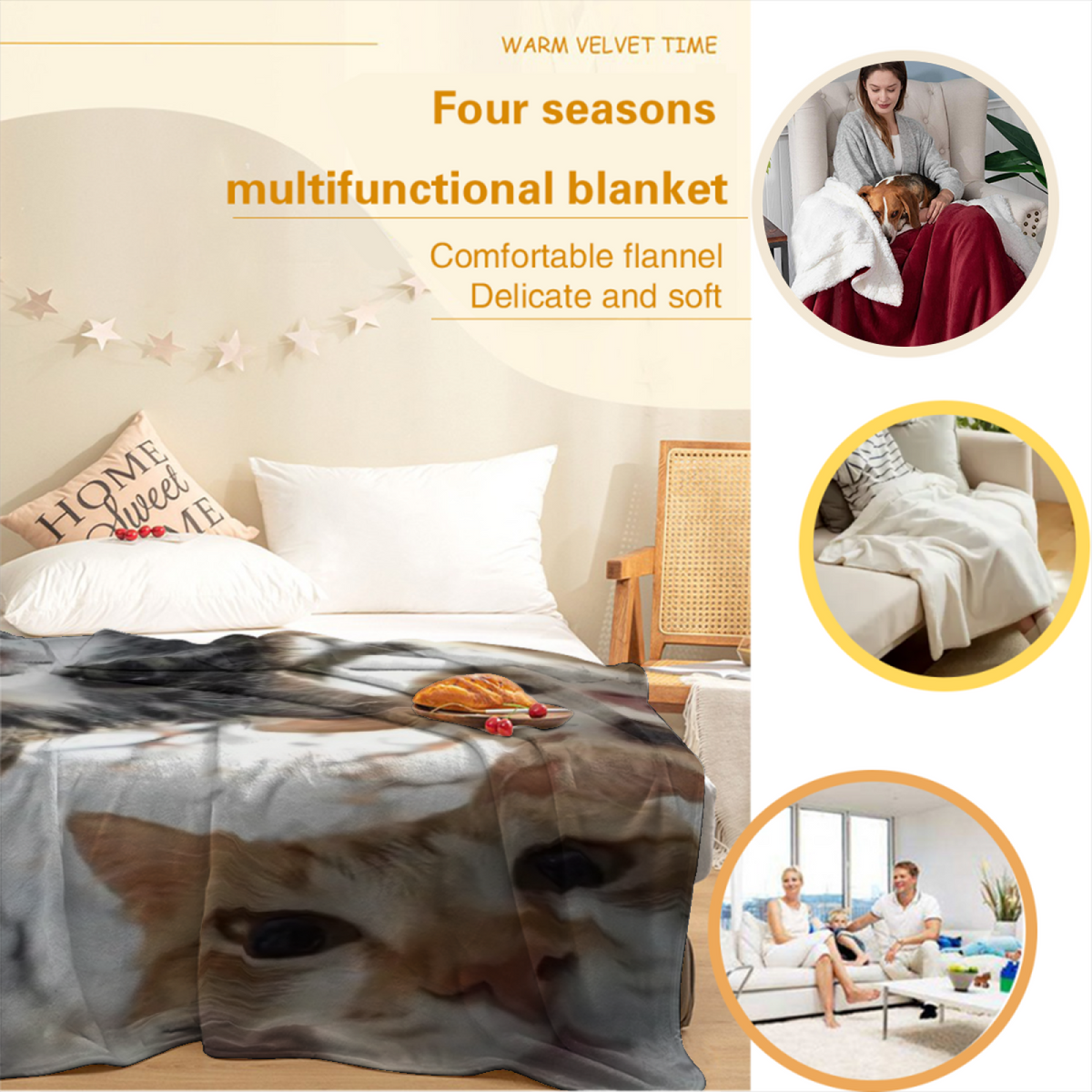Cosmic Sprout Inspired Cozy Flannel Bed Blanket ¨C Earthy Neutral Palette