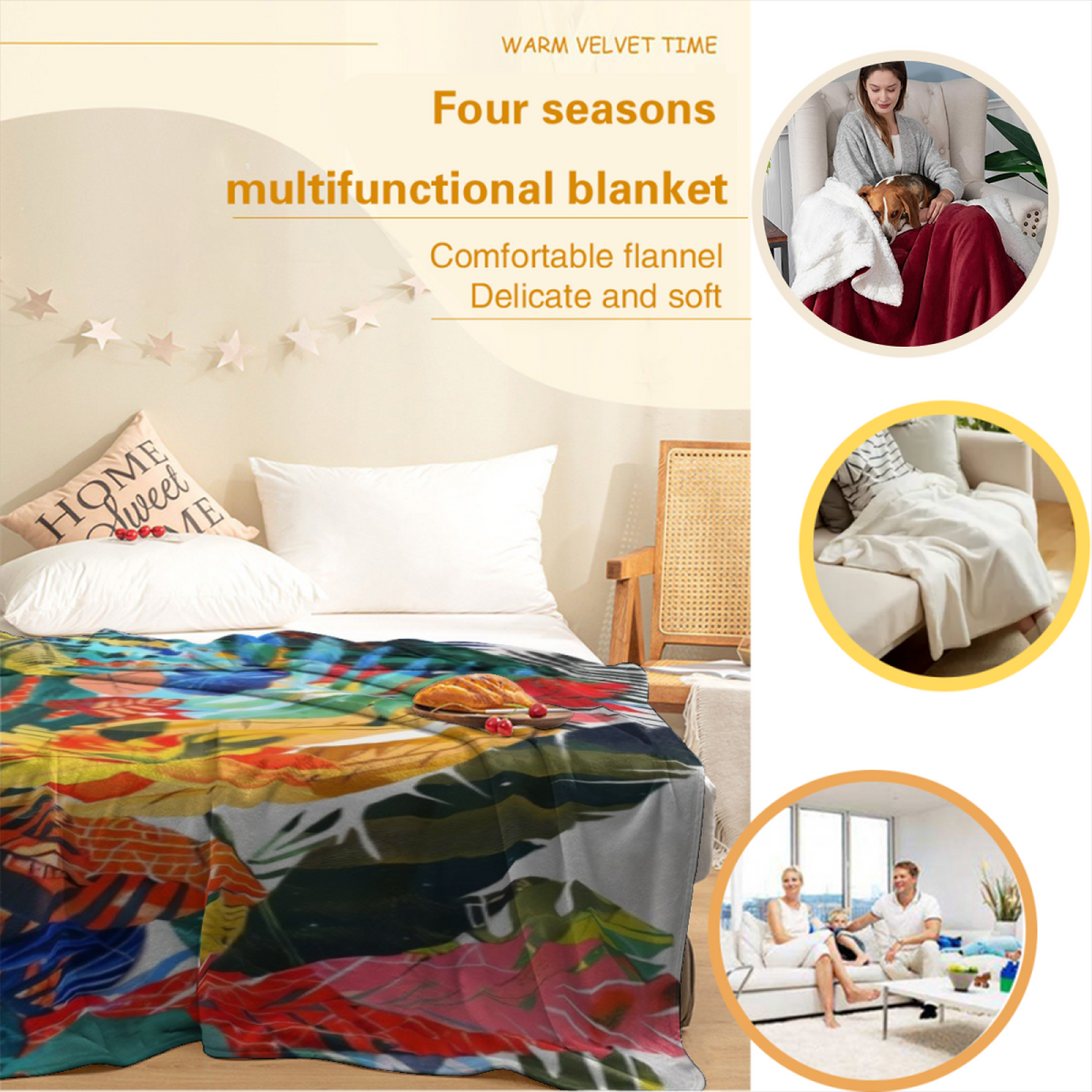 Amber Petal Earthy Multicolor Artistic Lightweight Flannel Throw