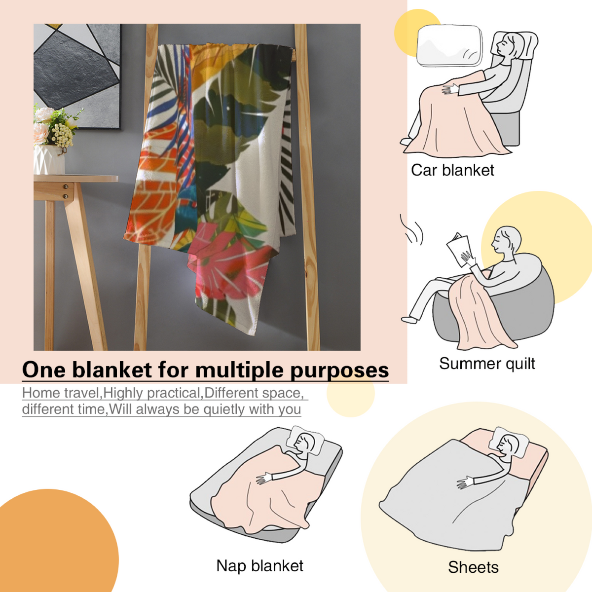 Amber Petal Earthy Multicolor Artistic Lightweight Flannel Throw