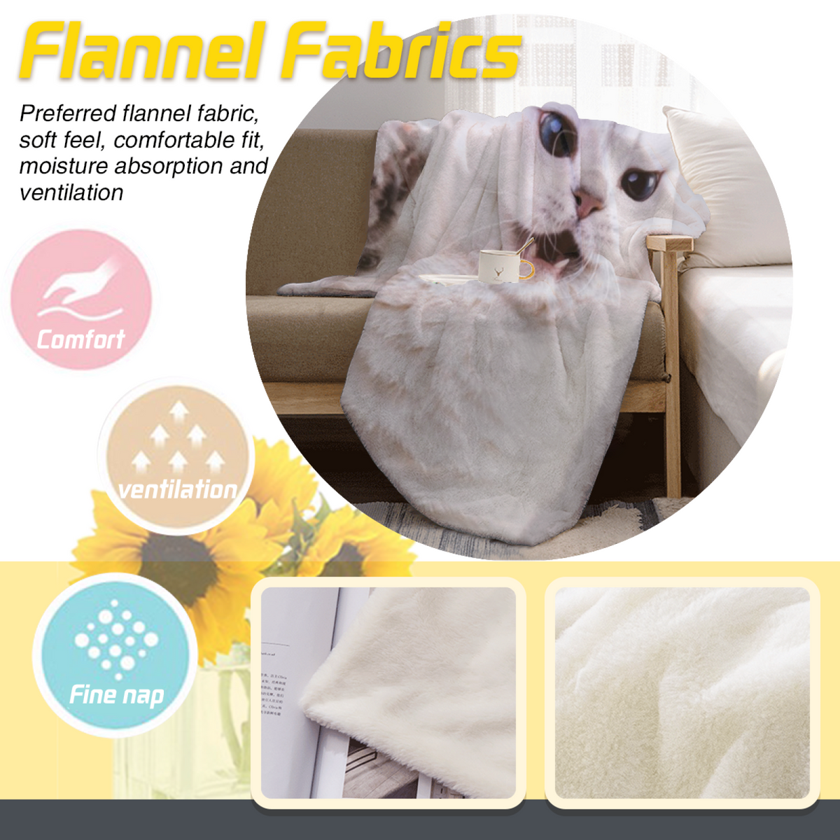 Cinnamon Flora Expressive Print Cozy Flannel Bed Blanket in Creamy Ivory