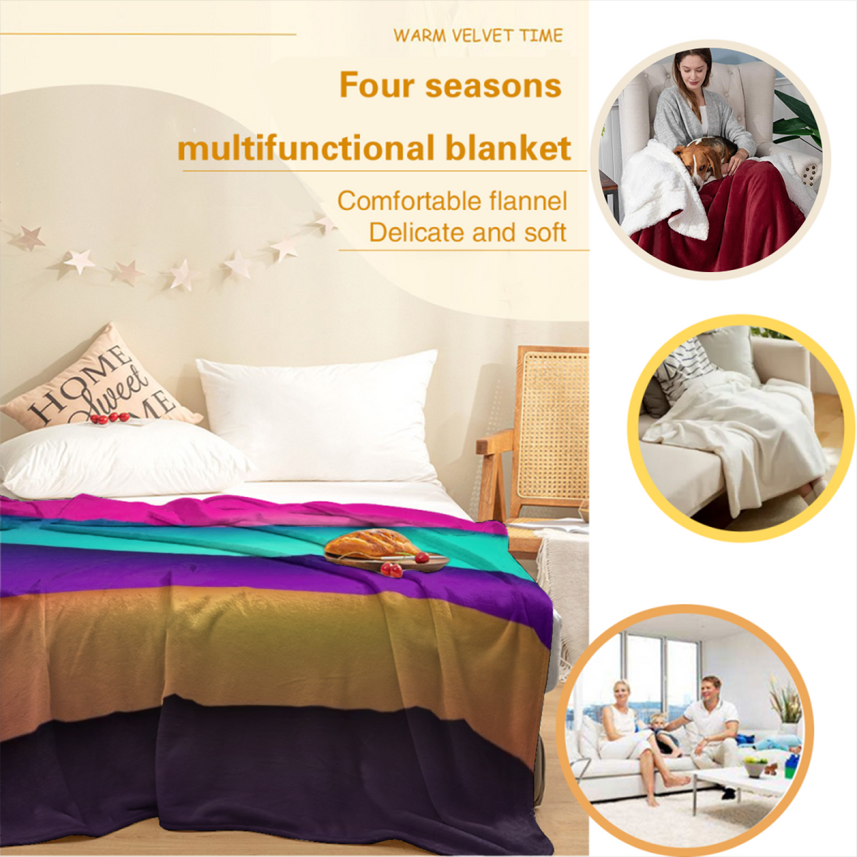 Pastel Multicolor Whimsical Decor Plush Flannel Throw ¨C Evergreen Solstice Edition