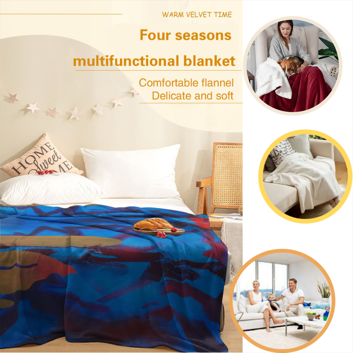 Evergreen Mosaic Home Accent Soft Flannel Blanket ¨C Deep Ocean