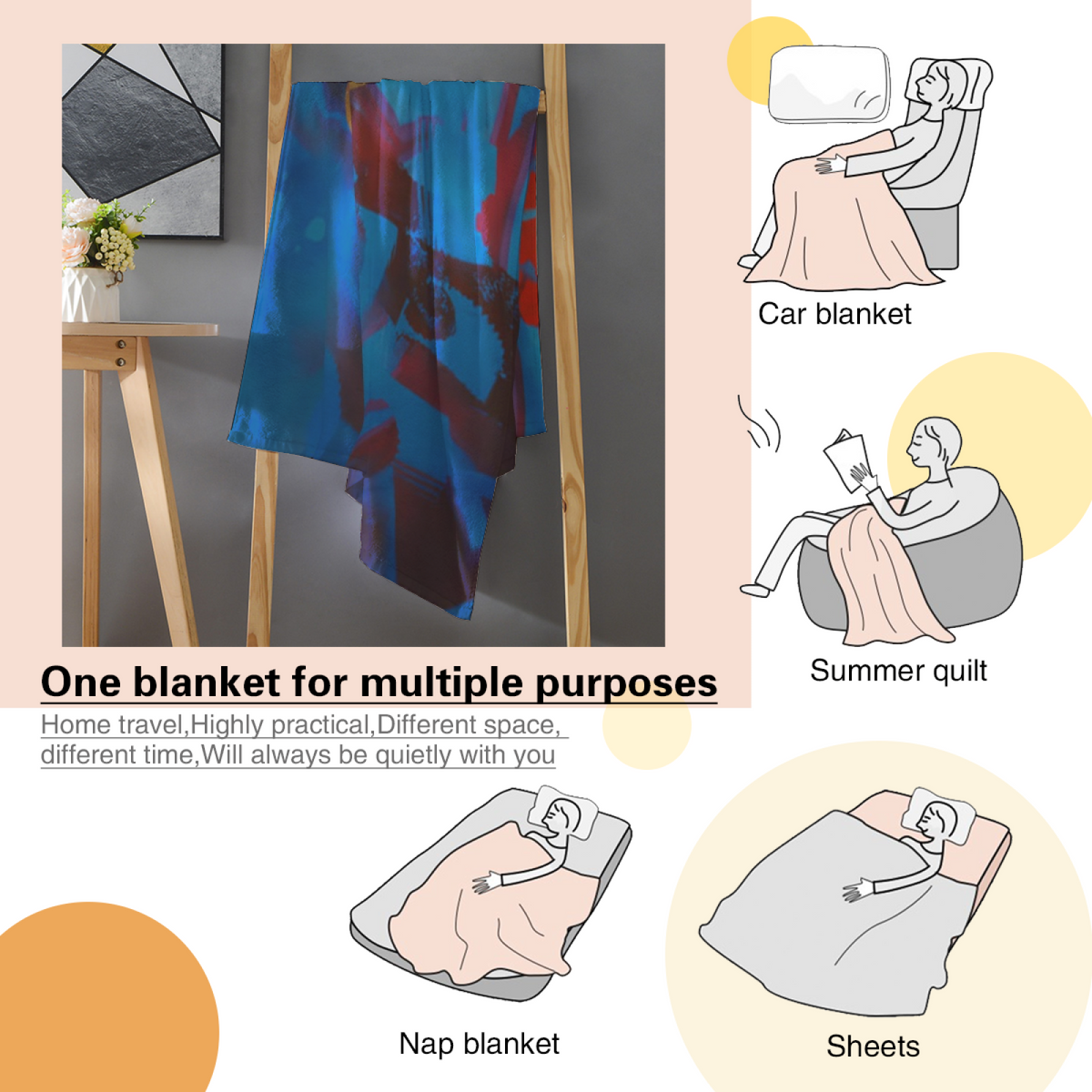 Evergreen Mosaic Home Accent Soft Flannel Blanket ¨C Deep Ocean