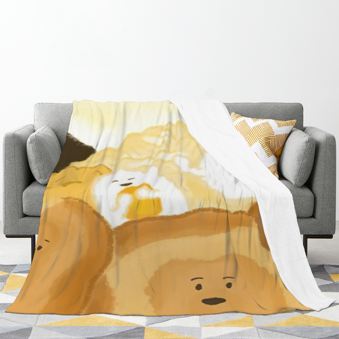 Golden State Warriors-Inspired Basketball Court Flannel Throw Blanket ¨C Yellow and Black Graphic