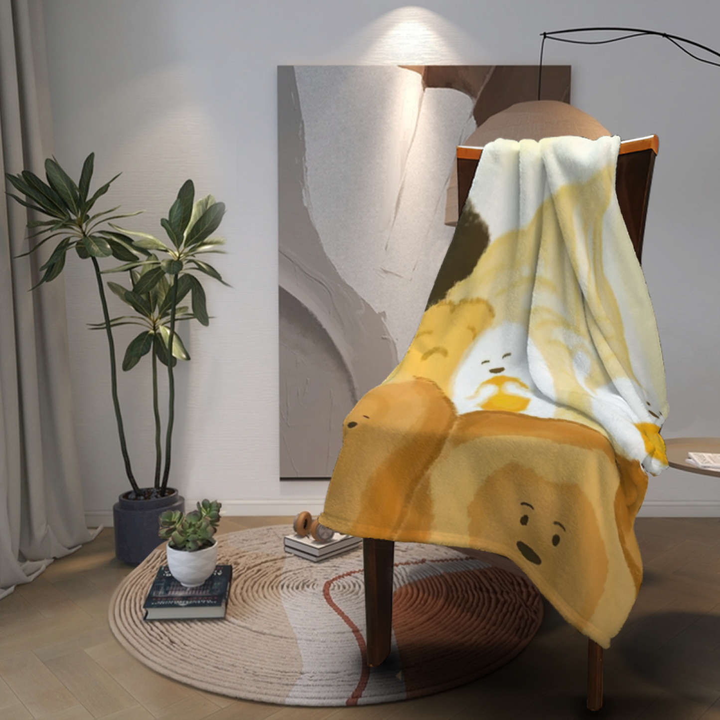 Golden State Warriors-Inspired Basketball Court Flannel Throw Blanket ¨C Yellow and Black Graphic