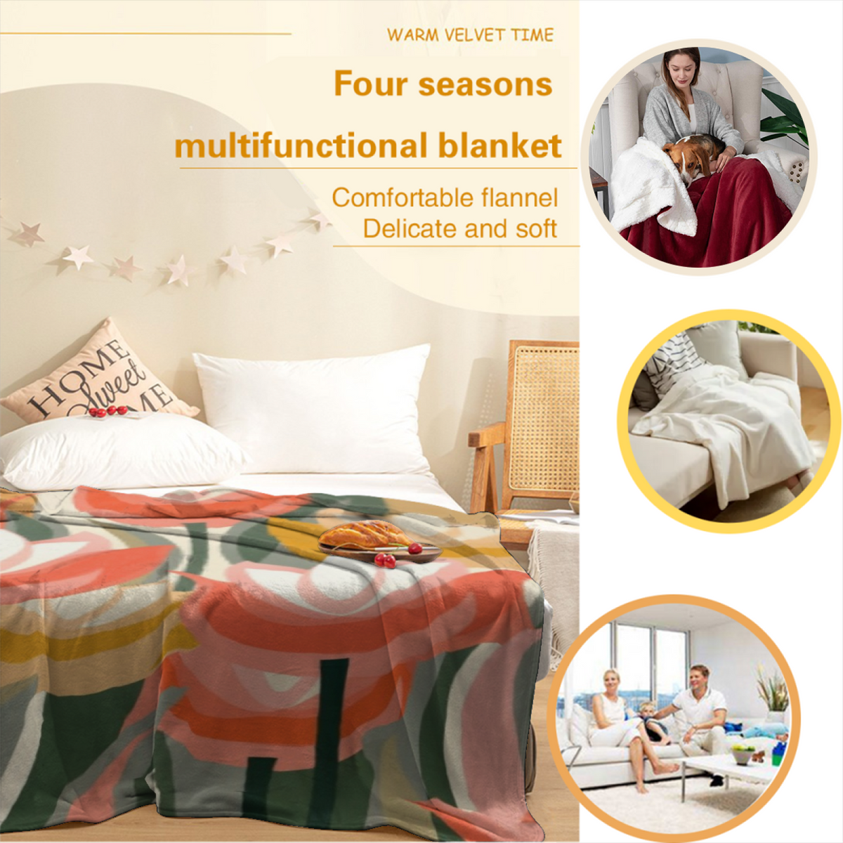 Serene Treasure Home Accent Soft Flannel Blanket ¨C Pastel Multicolor