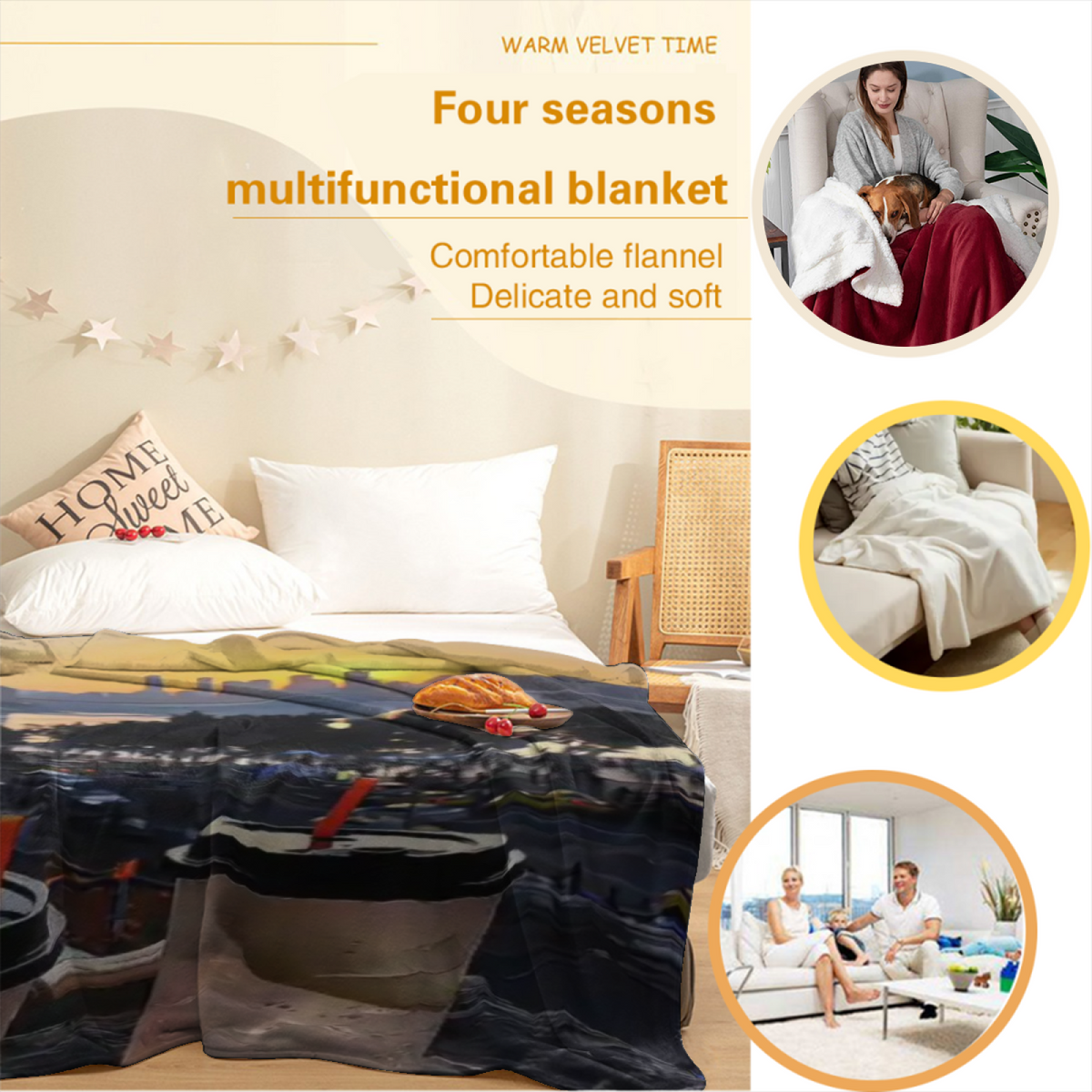 Eclectic Design Frosted Nectar Warm Coral Cozy Flannel Bed Blanket