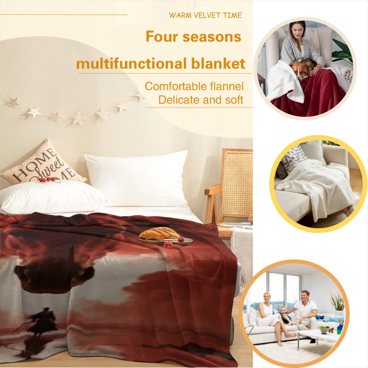 Dewdrop Petal Expressive Print Cozy Flannel Bed Blanket in Dusty Lilac