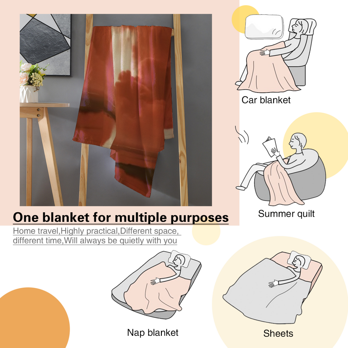 Dewdrop Petal Expressive Print Cozy Flannel Bed Blanket in Dusty Lilac