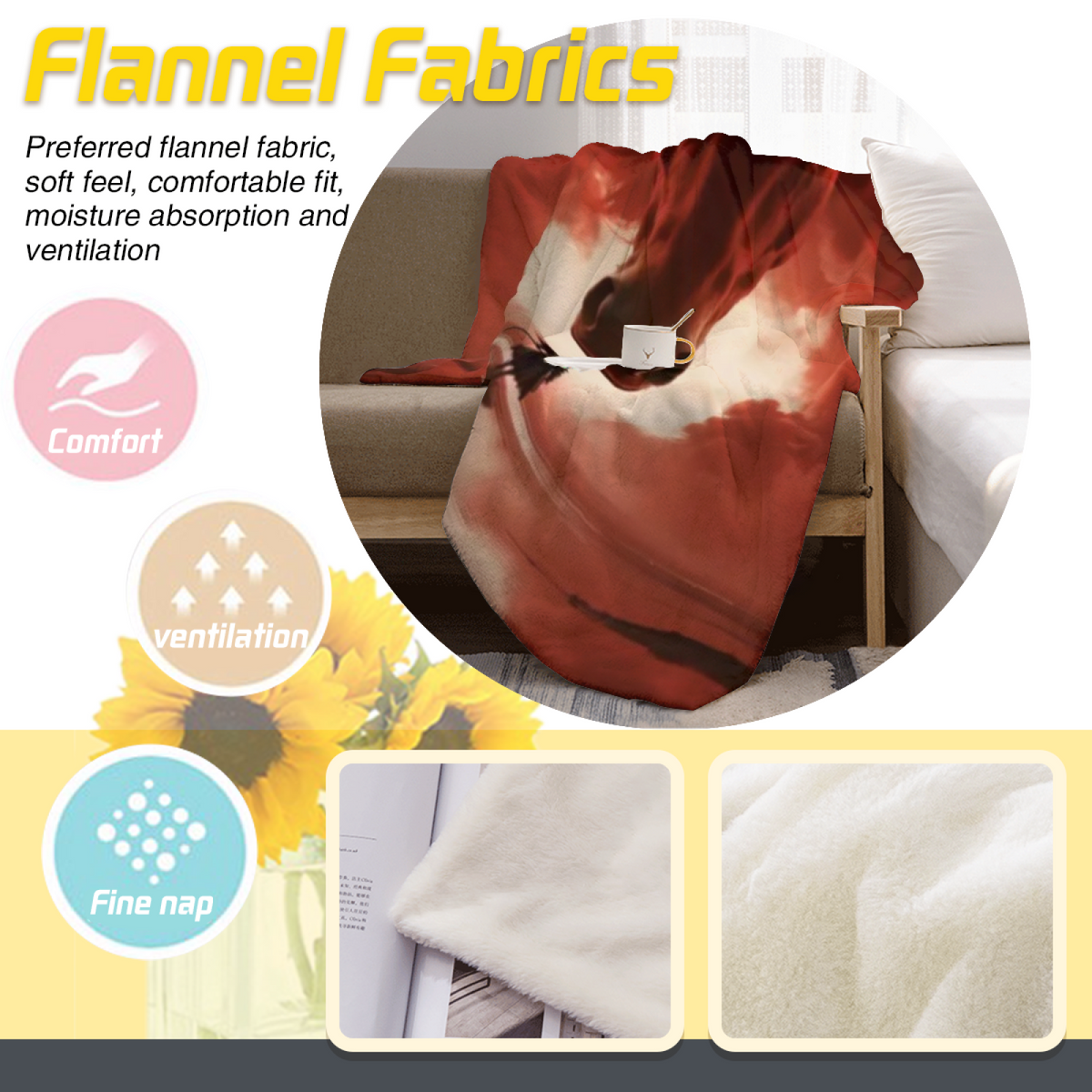 Dewdrop Petal Expressive Print Cozy Flannel Bed Blanket in Dusty Lilac