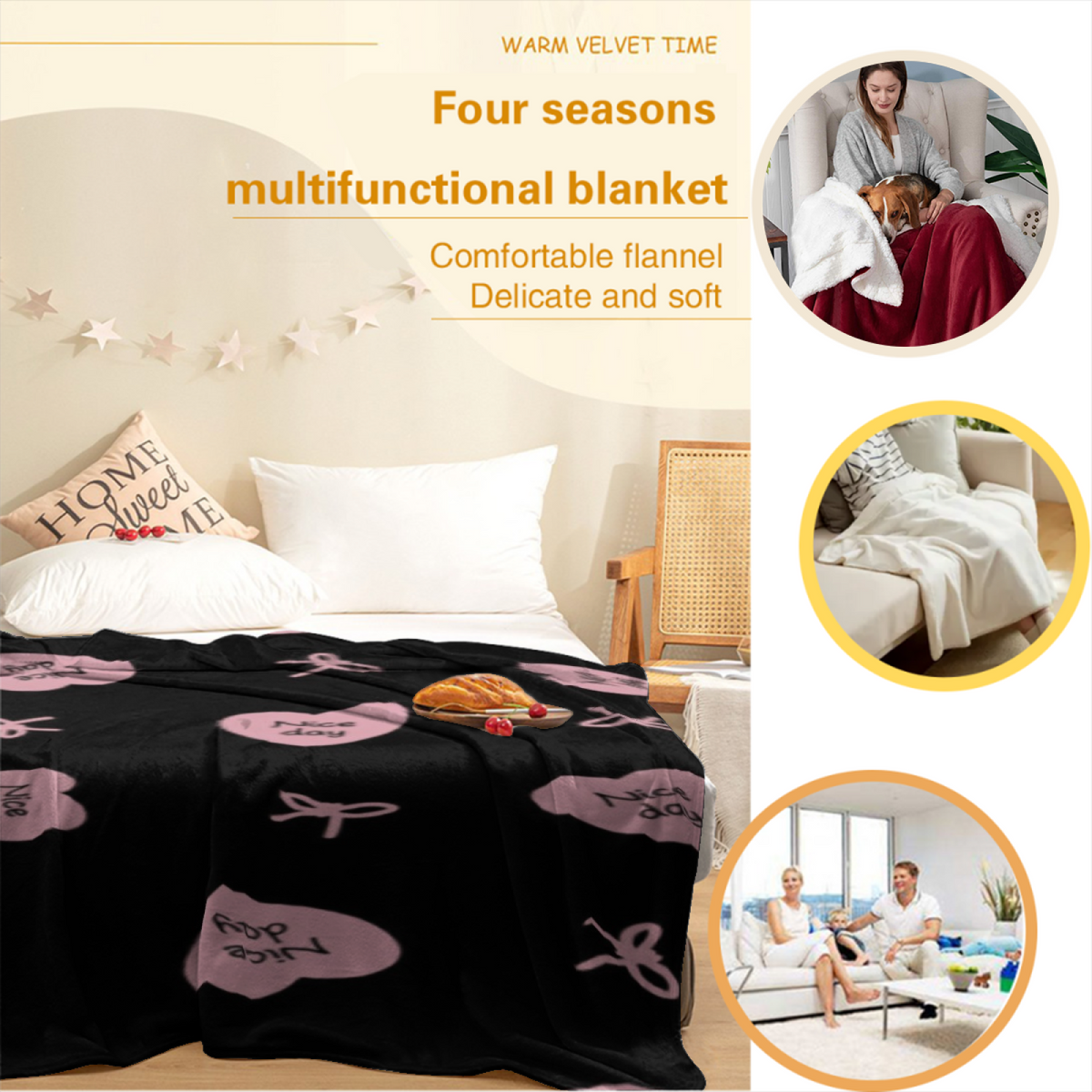 Breezy Treasure Inspired Cozy Flannel Bed Blanket ¨C Soft Neutral Palette