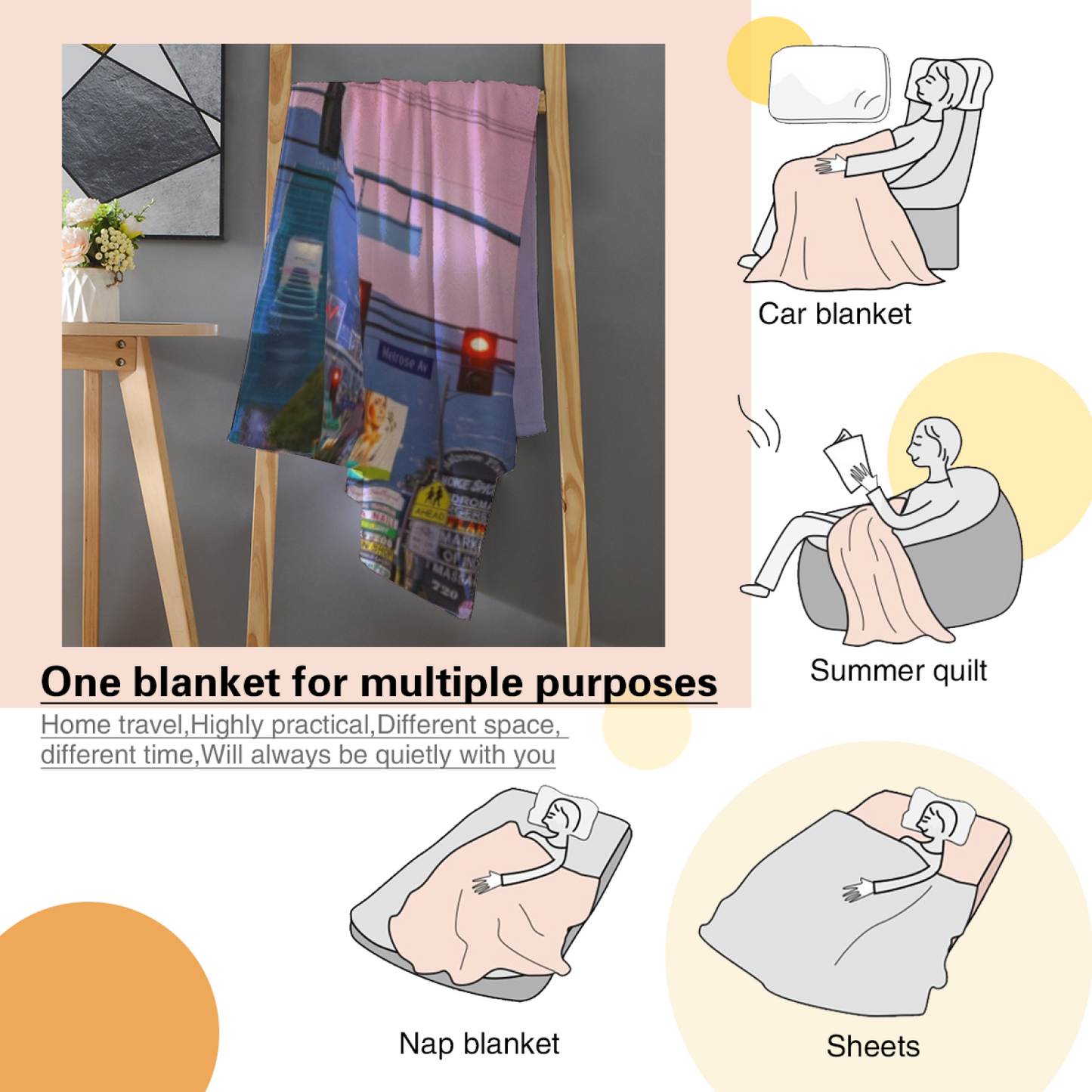 Los Angeles City Sunset Flannel Throw Blanket ¨C Pink Sky and Urban Street Scene