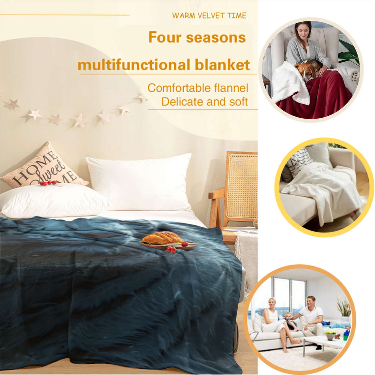 Soft Neutral Meadow Glow Flannel Throw Blanket