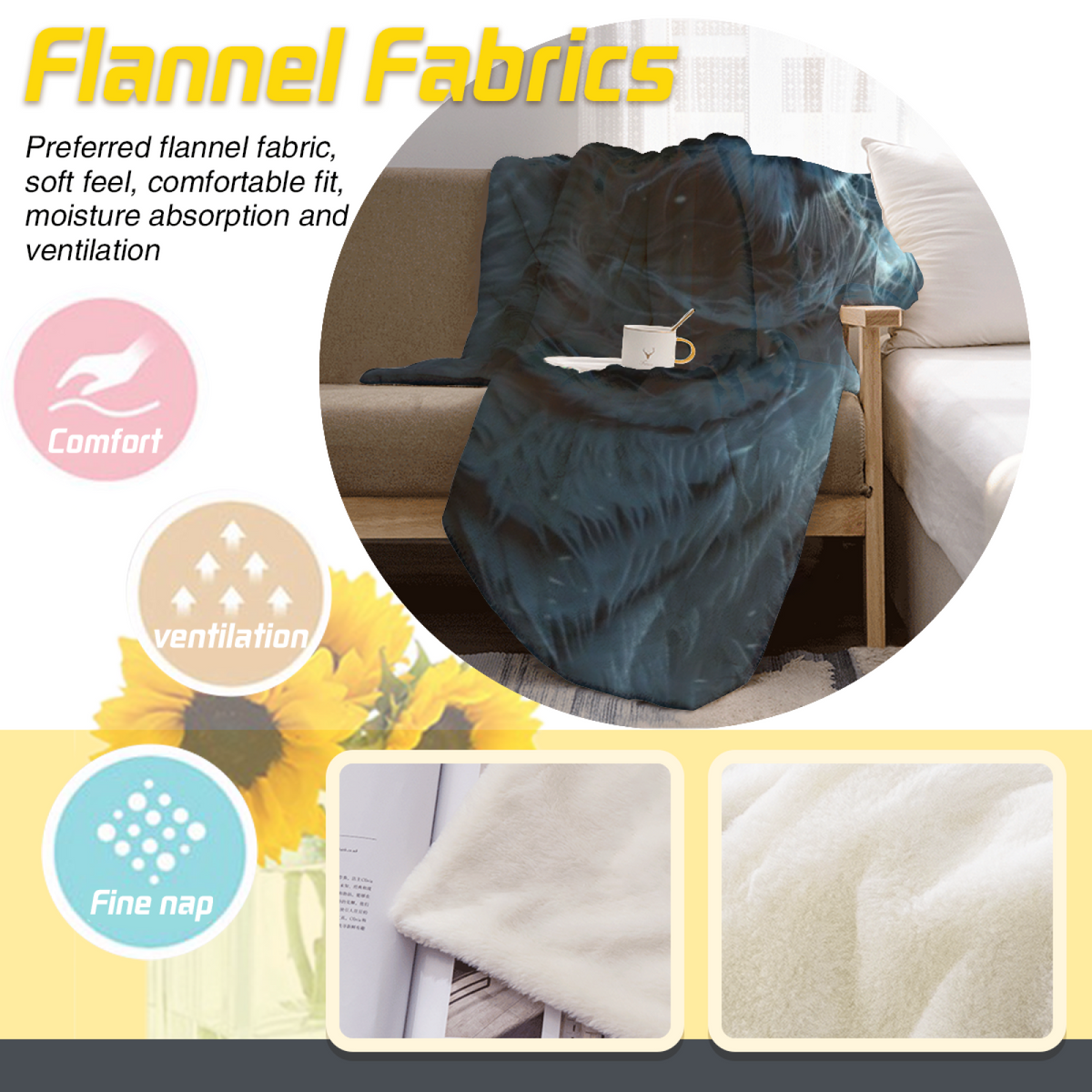 Soft Neutral Meadow Glow Flannel Throw Blanket