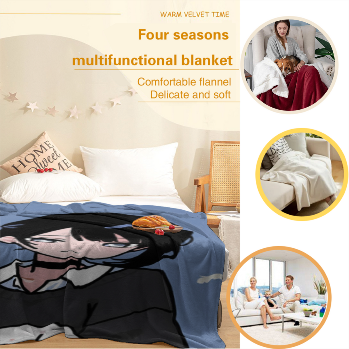 Decorative Flannel Blanket with Orchard Tapestry Cozy Cottage Artwork
