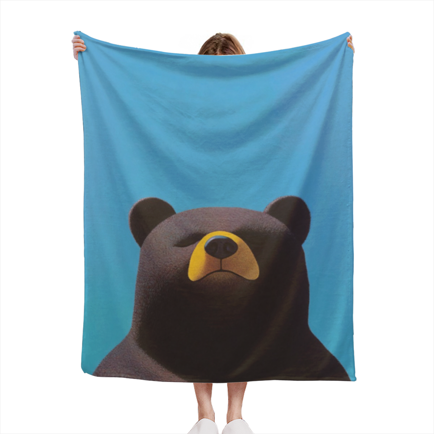 Cute Brown Bear Flannel Throw Blanket ¨C Simple Blue Background Animal Design