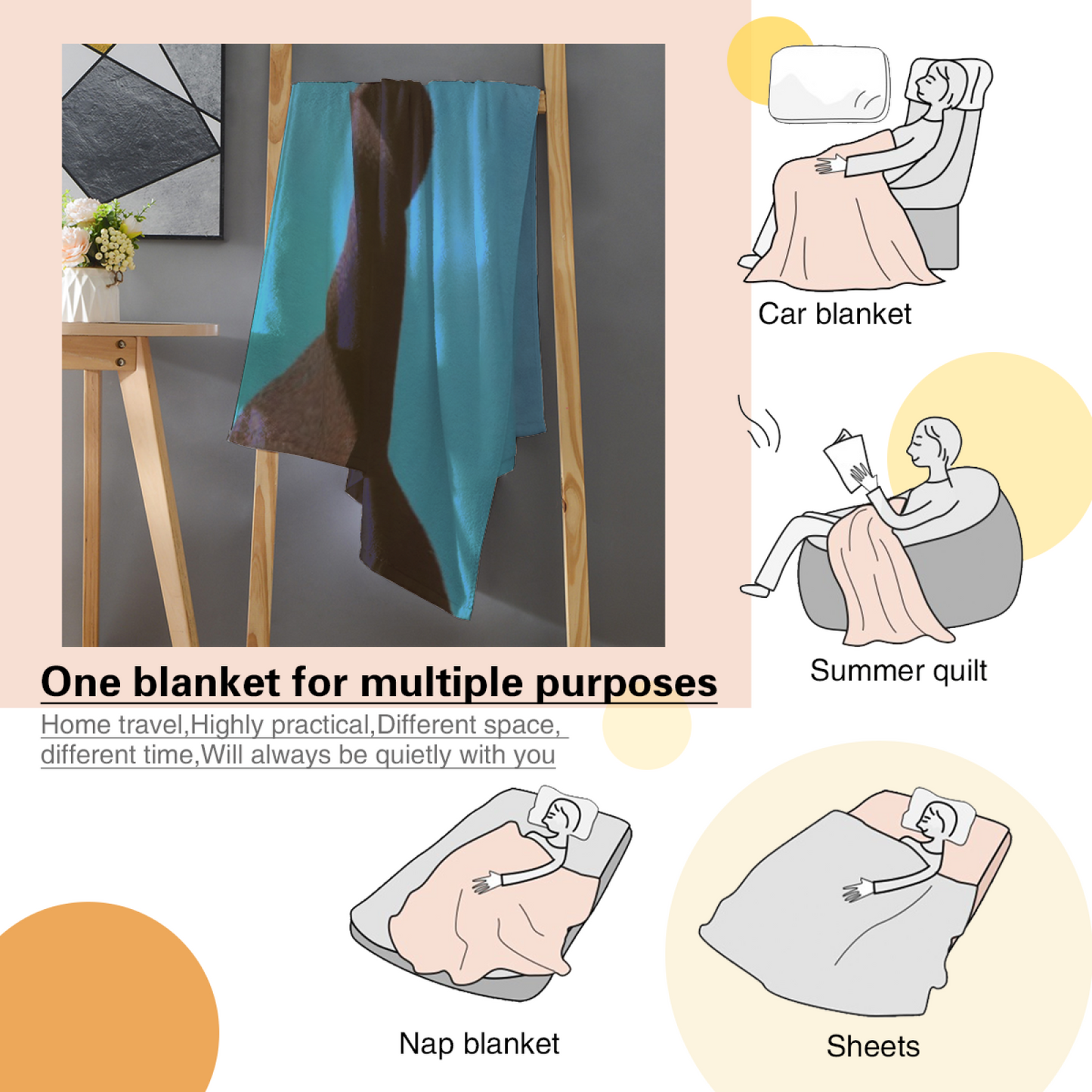 Cute Brown Bear Flannel Throw Blanket ¨C Simple Blue Background Animal Design