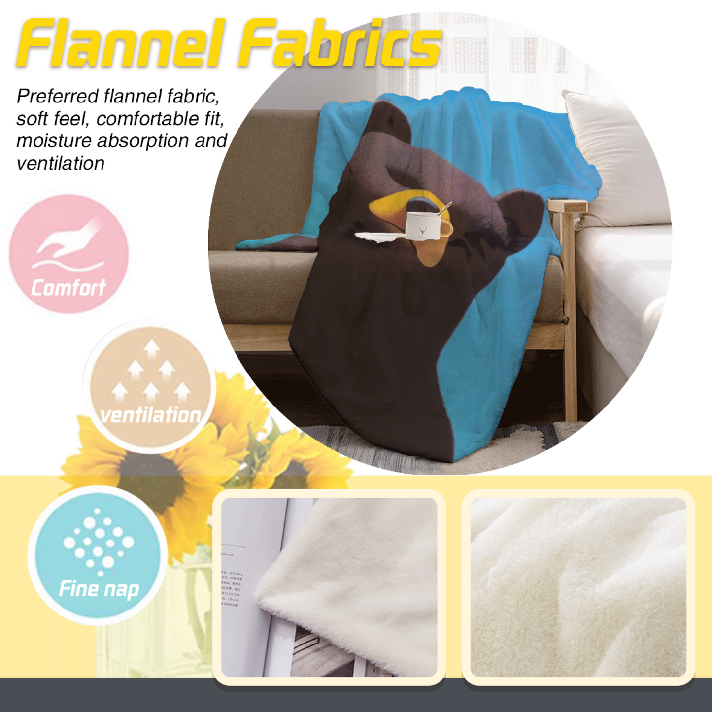 Cute Brown Bear Flannel Throw Blanket ¨C Simple Blue Background Animal Design