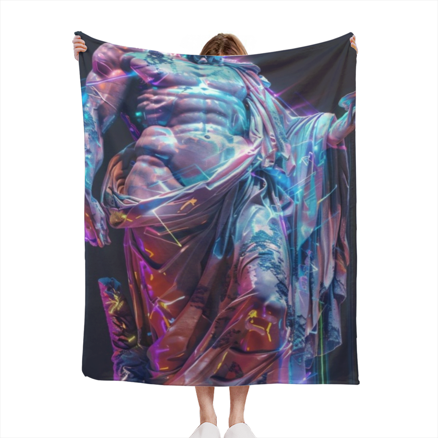 Cyberpunk Marble Warrior Flannel Throw Blanket ¨C Purple and Blue Digital Art