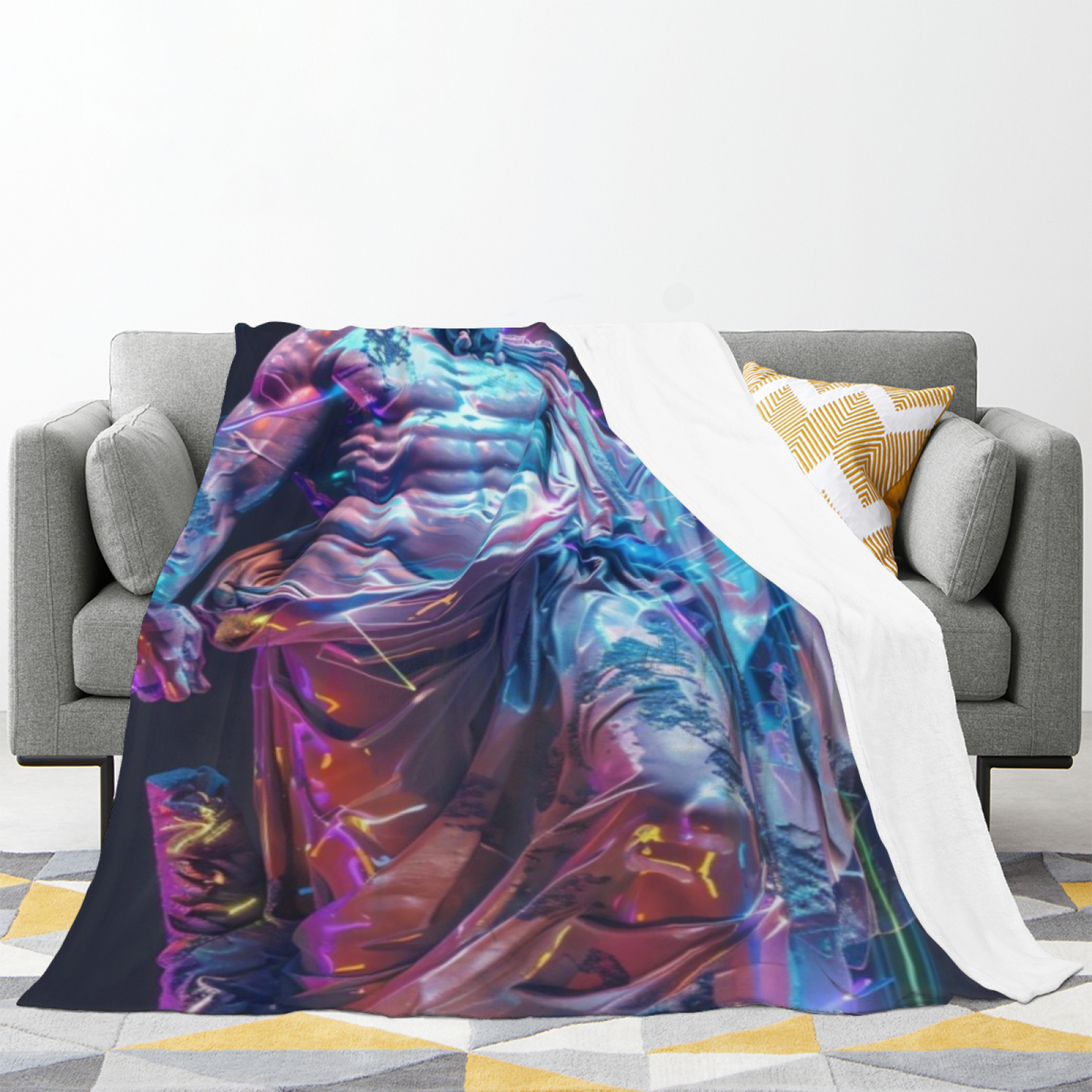Cyberpunk Marble Warrior Flannel Throw Blanket ¨C Purple and Blue Digital Art