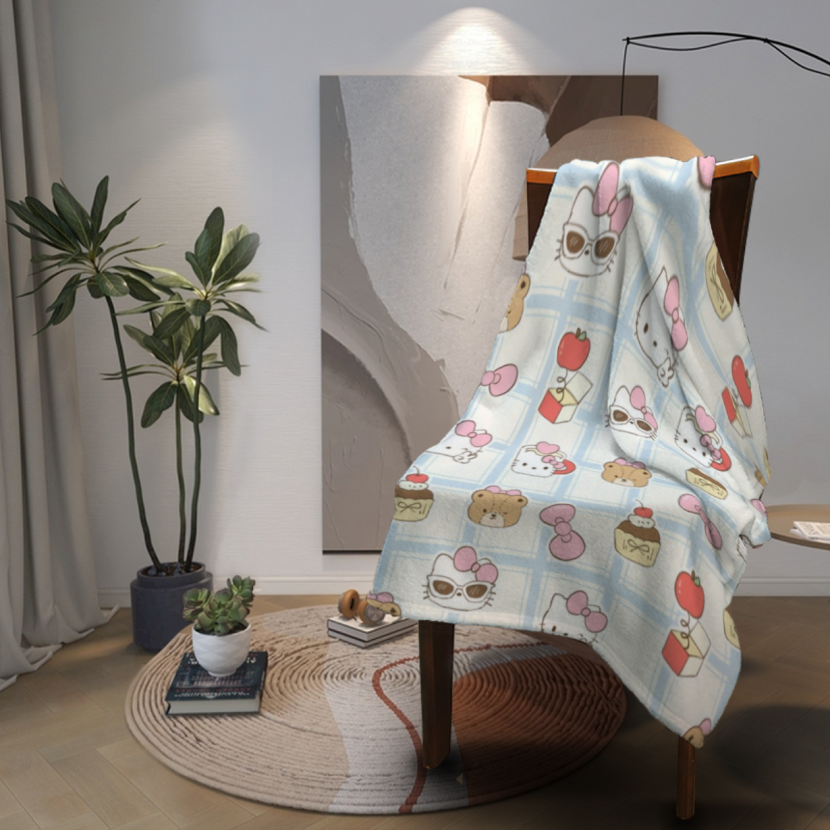 Azure Meadow Expressive Pattern Flannel Throw Blanket