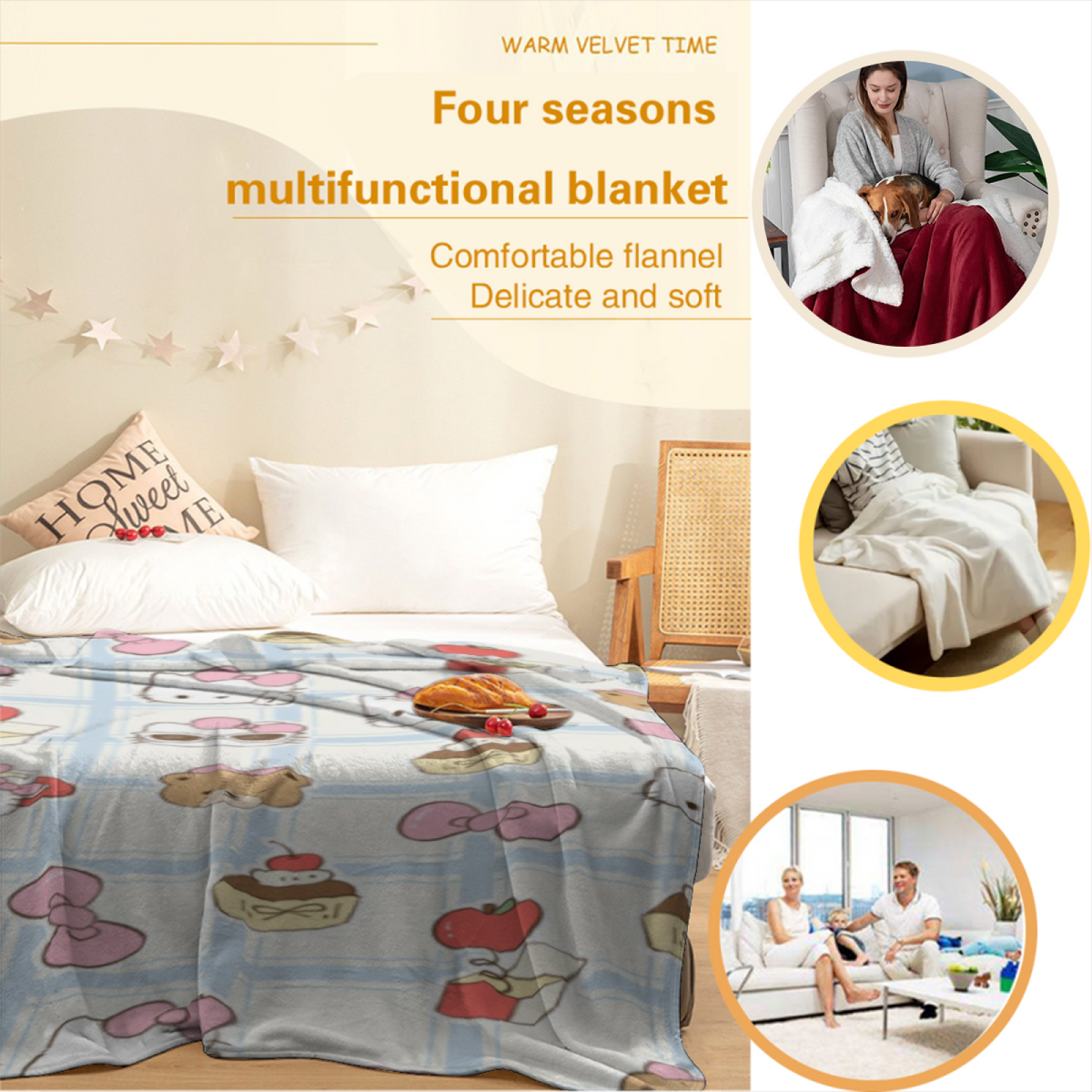 Azure Meadow Expressive Pattern Flannel Throw Blanket